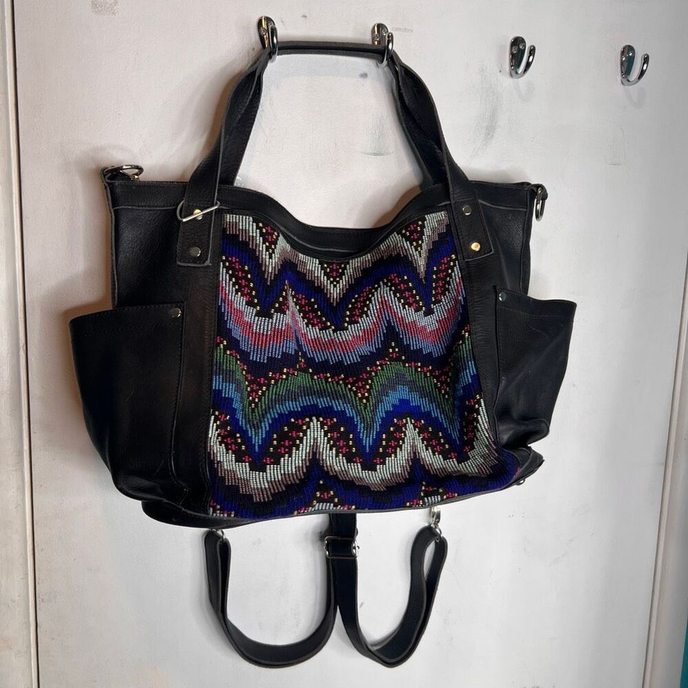 Leather the perfect bag convertible backpack hand woven huipil OOAK